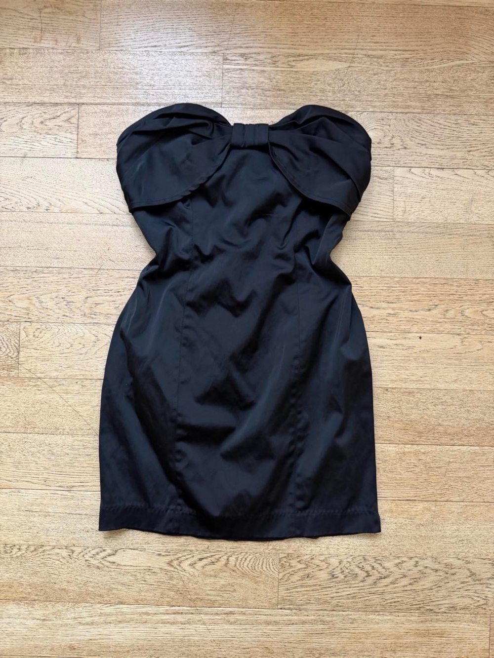 Y2K Bebe Black Satin Bow Strapless Mini Dress